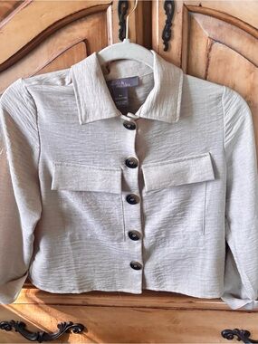 Neutral Beige Button-Front Cropped Jacket by Alia & Sion